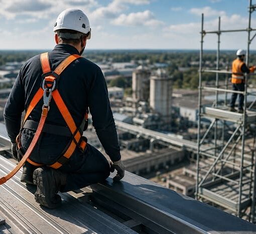 Travailleur équipé d’un harnais pour prévenir les chutes de hauteur