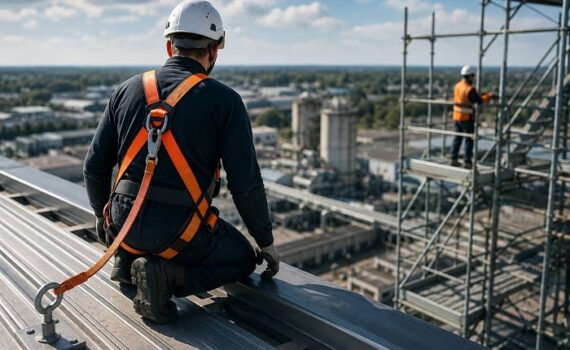 Travailleur équipé d’un harnais pour prévenir les chutes de hauteur