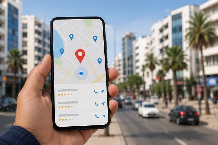 Recherche locale sur Google depuis un smartphone au Maroc